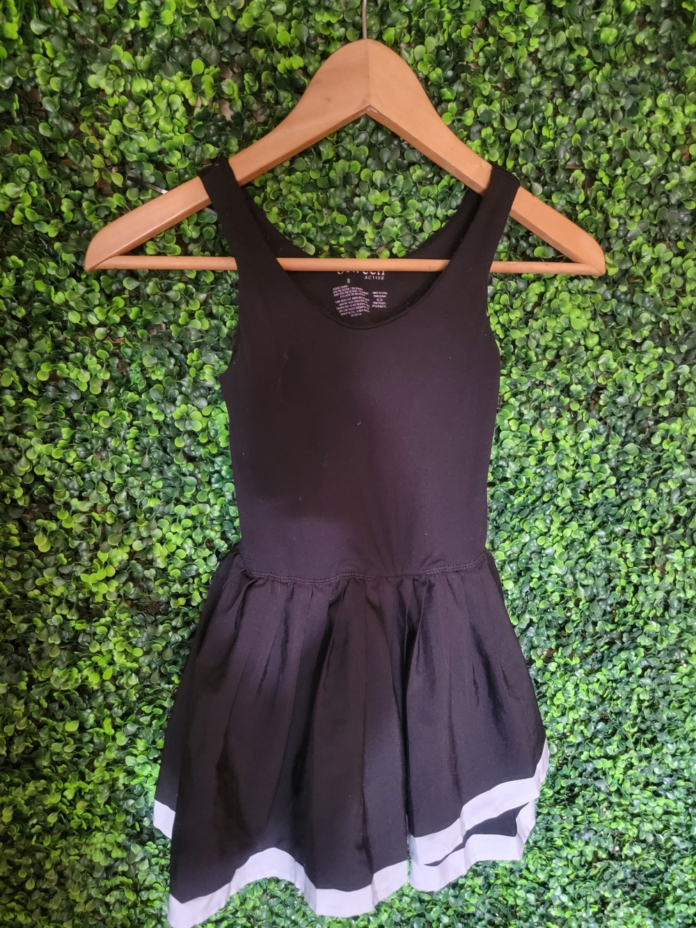 Black Tank Dress with White Hem Accent Swim Suit